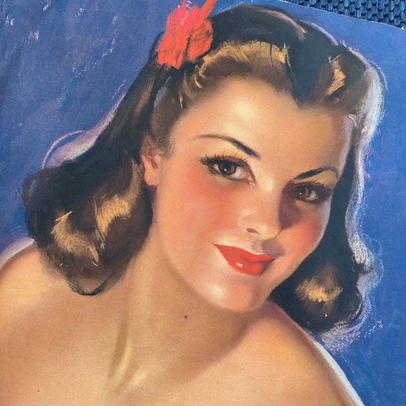 VTG Retro Pin Up Gal with Roses Calendar Art Print - Picture 2 of 9